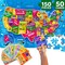QUOKKA Puzzles for Kids Ages 8-10 - 150 Pcs Jigsaw Puzzles for 6-8 Year Olds - 400+ Facts on 50 Double-Sided Flashcards | Learn USA | Education Activity Gift - Shaped Puzzles for Toddlers 4-6